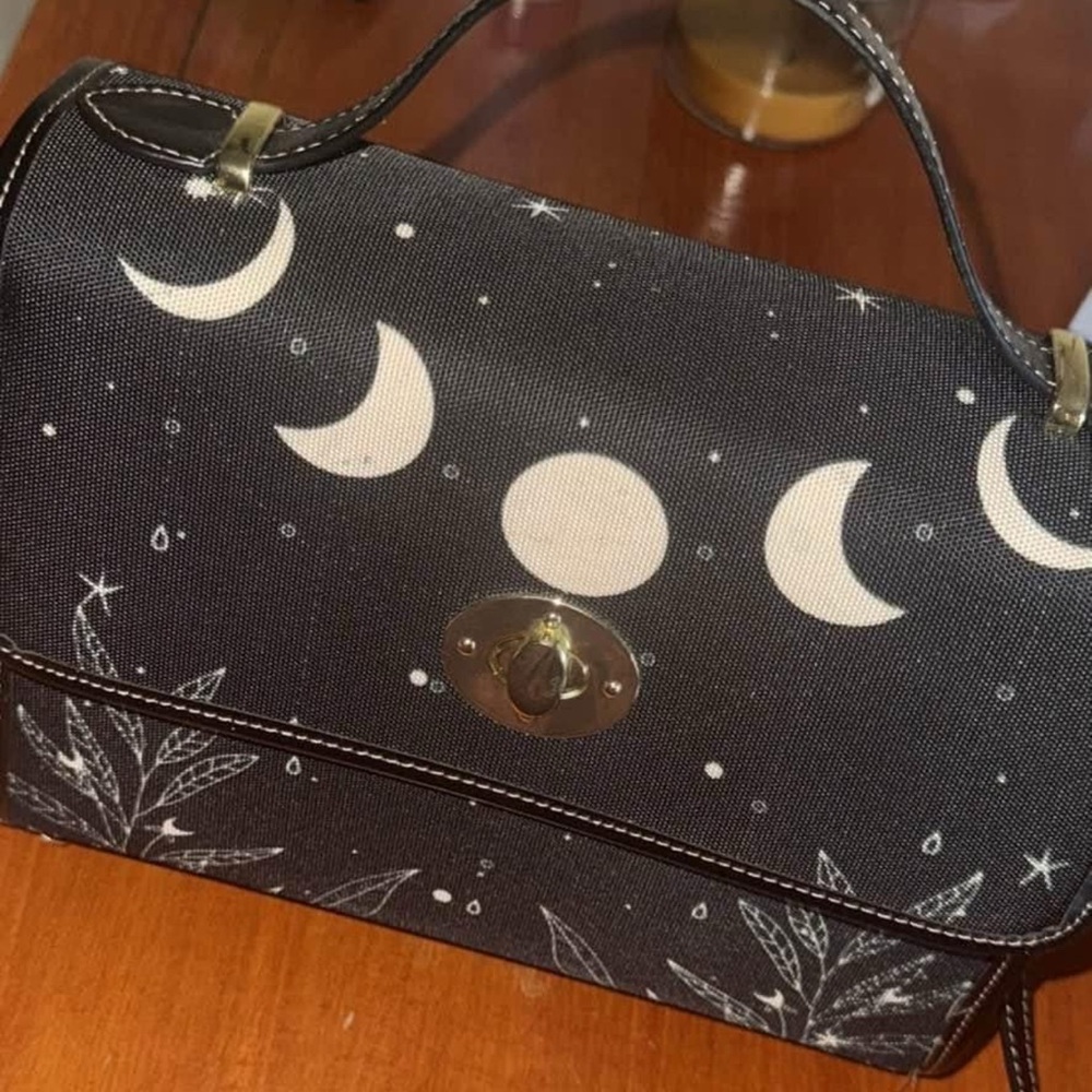Elegant Black Moon Phase Crossbody Bag